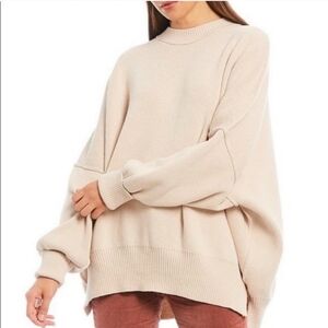 Free People Easy Street Oversized Chunky Knit Neutral Crewneck Sweater Classic M